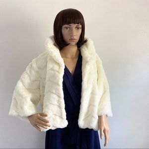 Off White Cream-colored Faux Fur Bolero Jacket Alex Marie Large